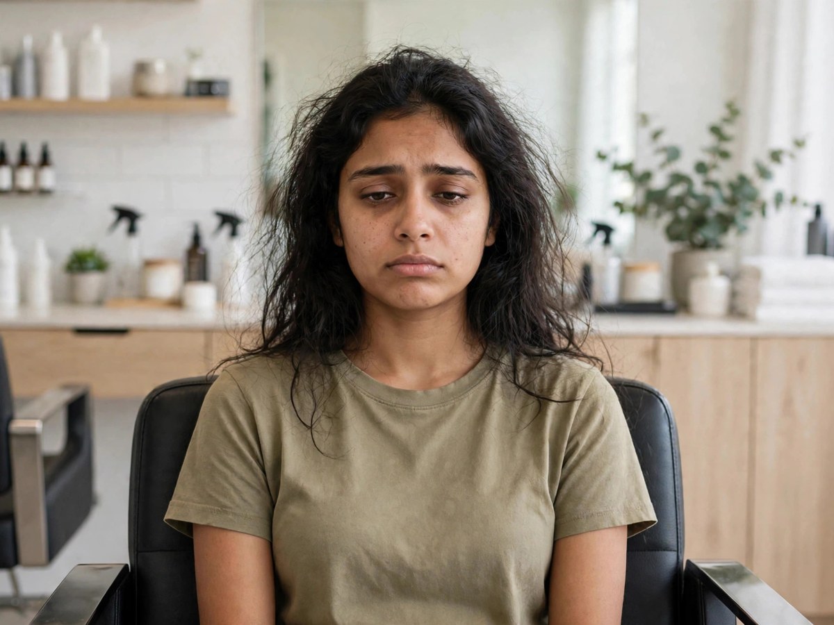 Woman with dull tired look before salon visit
